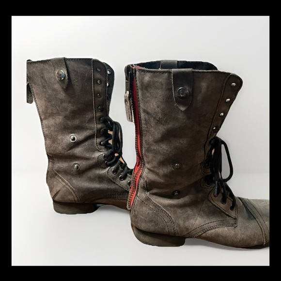 Steve Madden Chevie Combat Boots 9.5 Gray Leather Aztec Lining - Picture 10 of 11